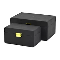 Cheungs Black Rounded Shagreen Vinyl Box Set With Gold Handles Black Jewelry Organizer