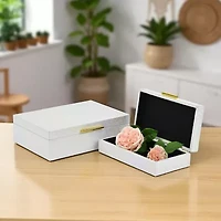 Cheungs White Seascale Pattern Iridescent Box Set With Gold Hardware White Jewelry Organizer