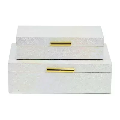 Cheungs White Seascale Pattern Iridescent Box Set With Gold Hardware White Jewelry Organizer