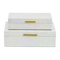 Cheungs White Seascale Pattern Iridescent Box Set With Gold Hardware White Jewelry Organizer