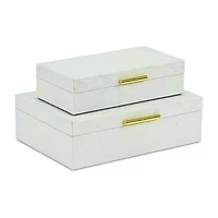 Cheungs White Seascale Pattern Iridescent Box Set With Gold Hardware White Jewelry Organizer