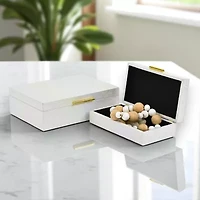 Cheungs White Seascale Pattern Iridescent Box Set With Gold Hardware White Jewelry Organizer