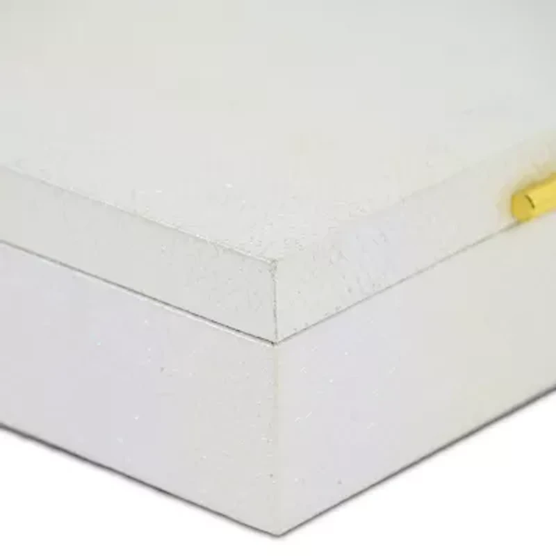 Cheungs White Seascale Pattern Iridescent Box Set With Gold Hardware White Jewelry Organizer