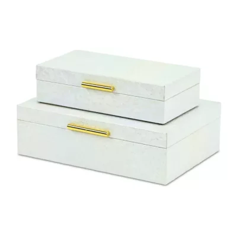 Cheungs White Seascale Pattern Iridescent Box Set With Gold Hardware White Jewelry Organizer