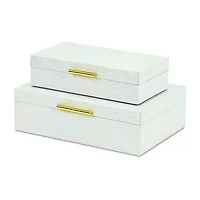 Cheungs White Seascale Pattern Iridescent Box Set With Gold Hardware White Jewelry Organizer