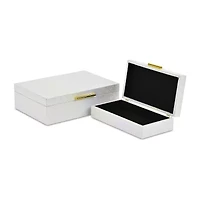 Cheungs White Seascale Pattern Iridescent Box Set With Gold Hardware White Jewelry Organizer