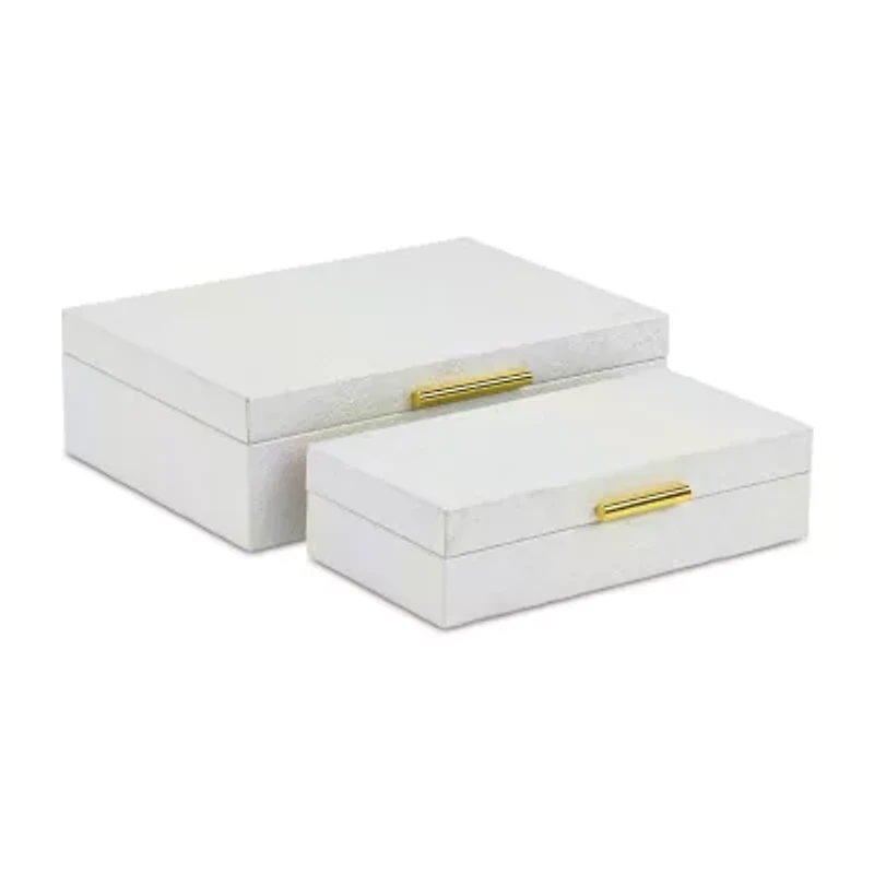 Cheungs White Seascale Pattern Iridescent Box Set With Gold Hardware White Jewelry Organizer