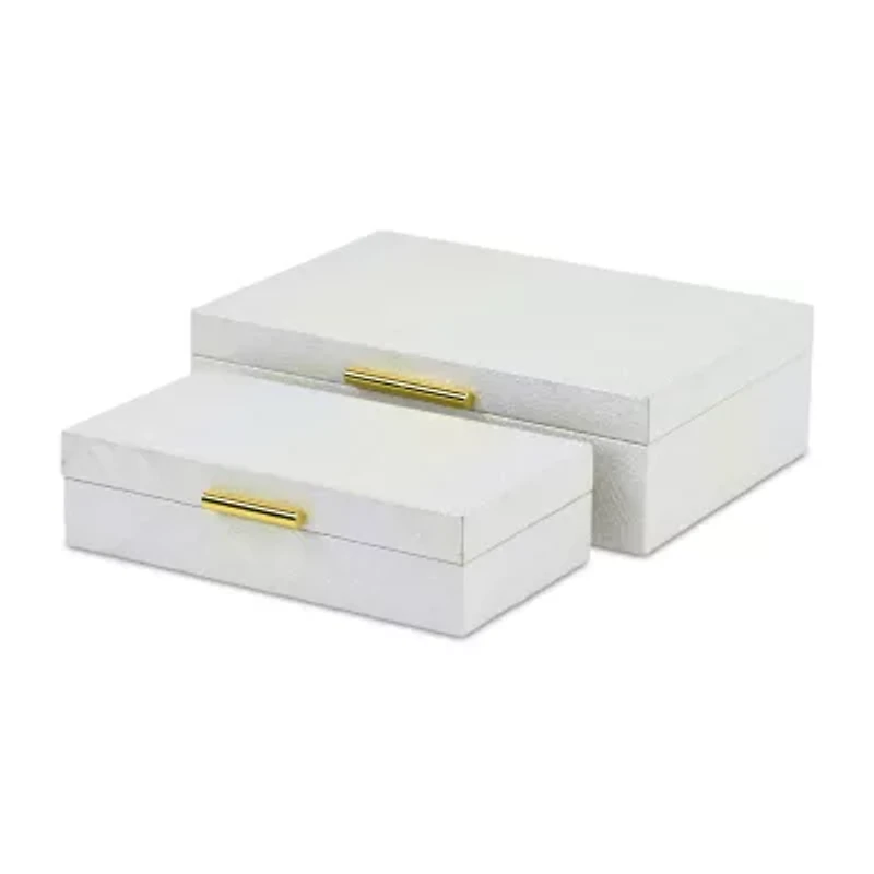 Cheungs White Seascale Pattern Iridescent Box Set With Gold Hardware White Jewelry Organizer