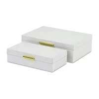Cheungs White Seascale Pattern Iridescent Box Set With Gold Hardware White Jewelry Organizer
