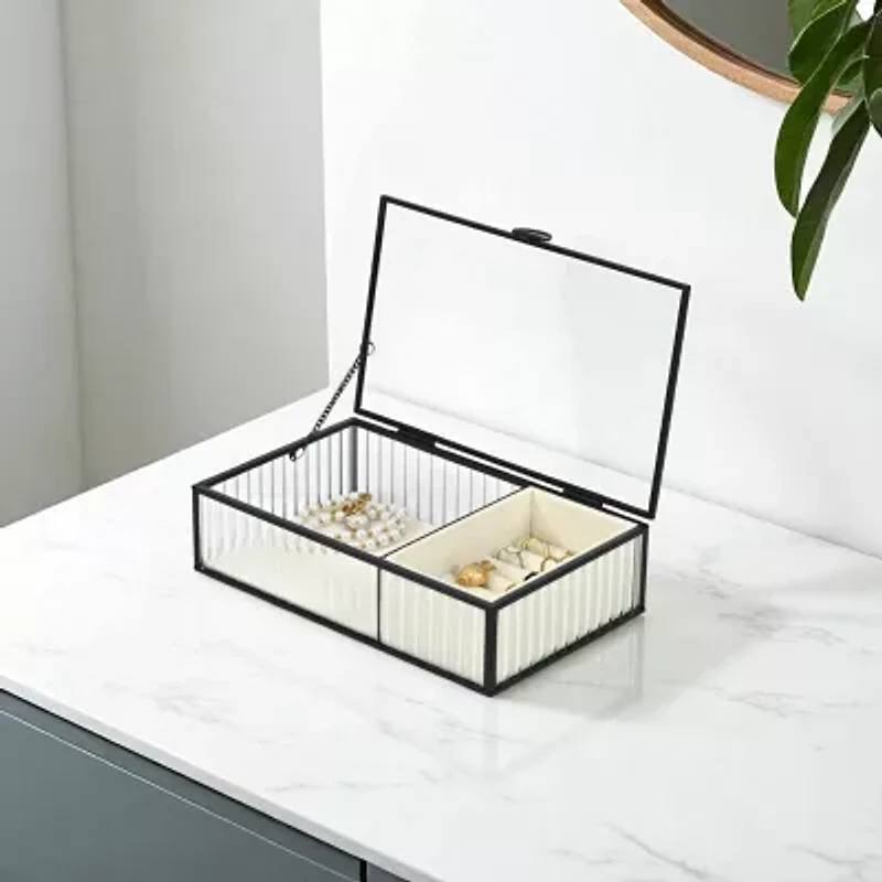Cheungs Glass Box With Two Padded Compartments Jewelry Organizer