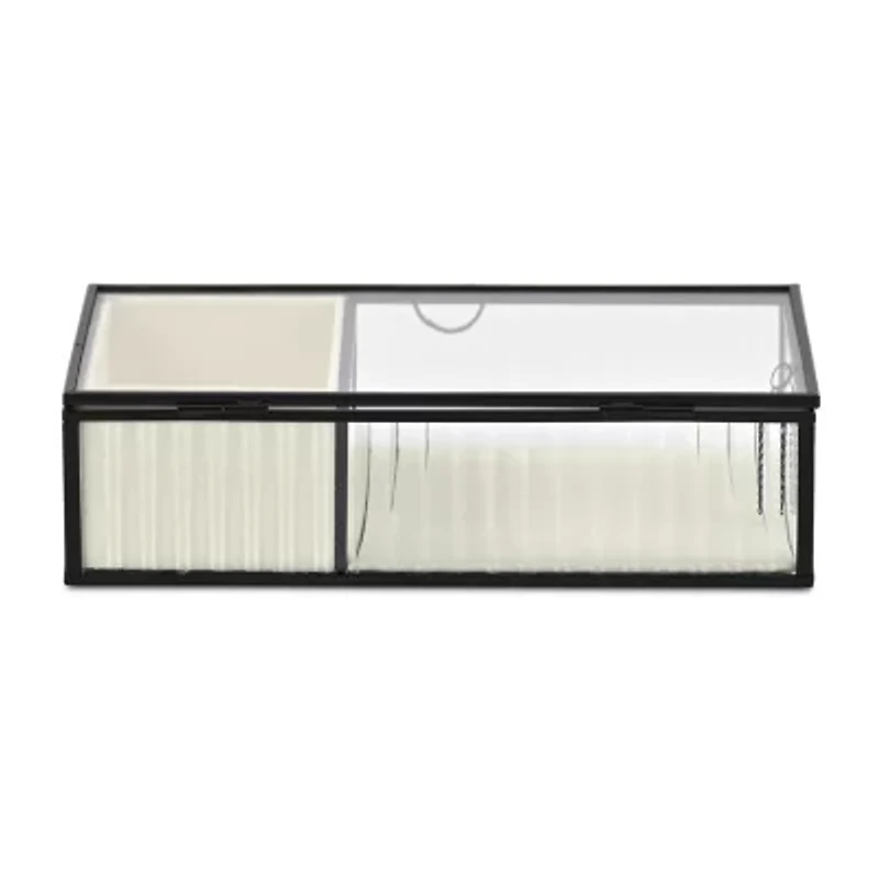 Cheungs Glass Box With Two Padded Compartments Jewelry Organizer