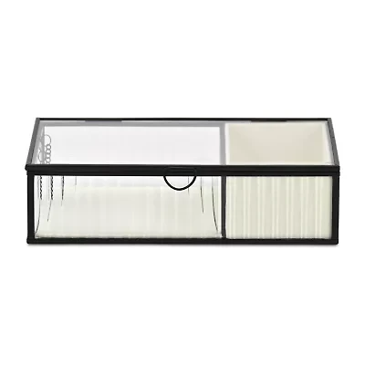 Cheungs Glass Box With Two Padded Compartments Jewelry Organizer