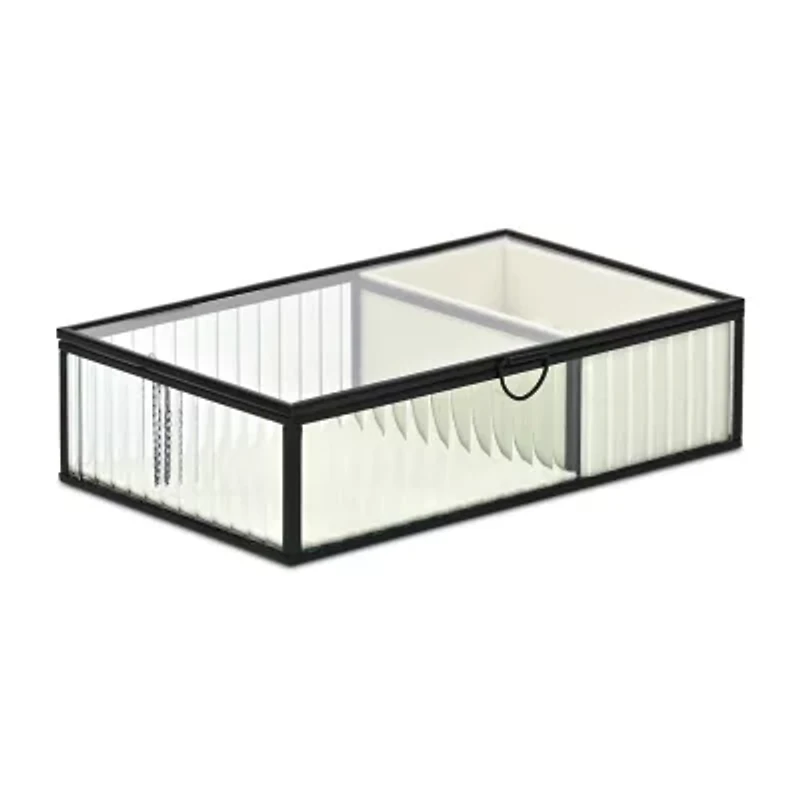 Cheungs Glass Box With Two Padded Compartments Jewelry Organizer