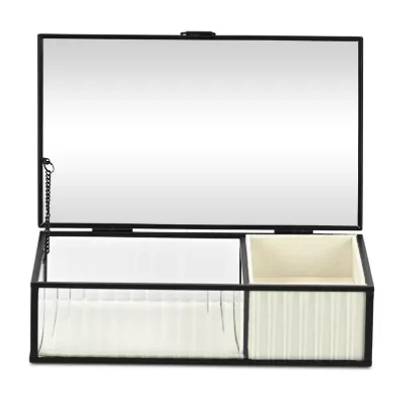 Cheungs Glass Box With Two Padded Compartments Jewelry Organizer