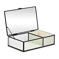 Cheungs Glass Box With Two Padded Compartments Jewelry Organizer