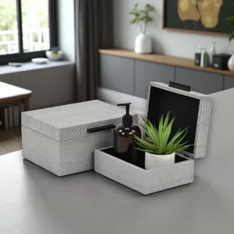 Cheungs Gray Snakeskin Themed Vinyl Box Set With Black Handles Jewelry Organizer