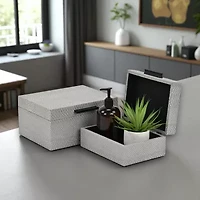 Cheungs Gray Snakeskin Themed Vinyl Box Set With Black Handles Jewelry Organizer