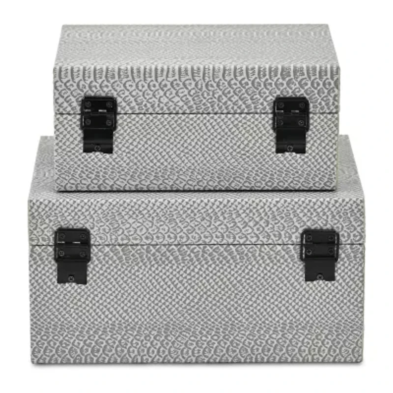 Cheungs Gray Snakeskin Themed Vinyl Box Set With Black Handles Jewelry Organizer