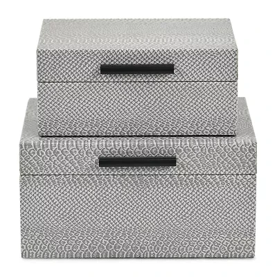 Cheungs Gray Snakeskin Themed Vinyl Box Set With Black Handles Jewelry Organizer