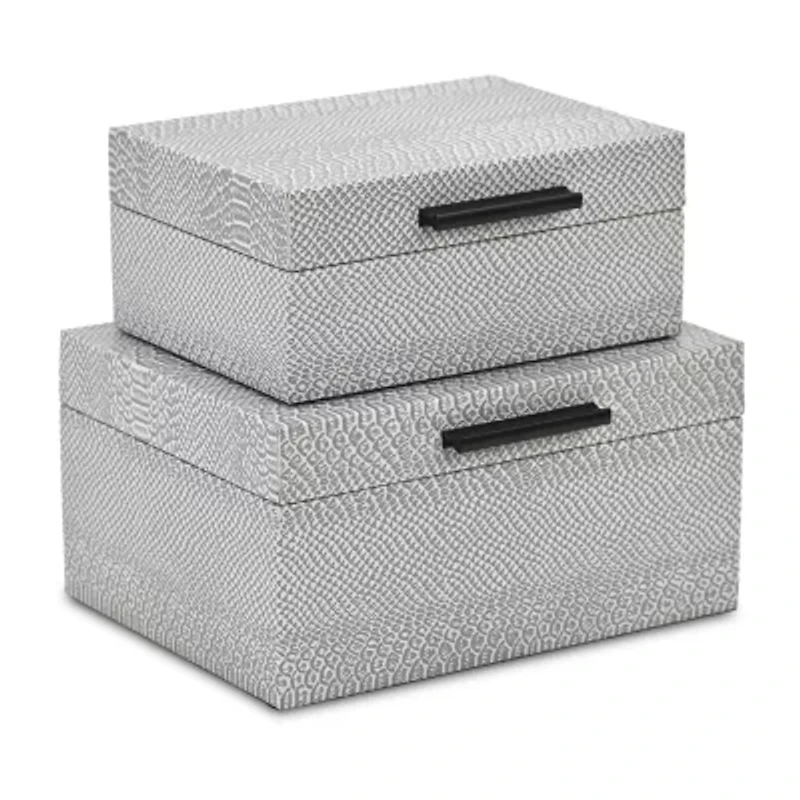 Cheungs Gray Snakeskin Themed Vinyl Box Set With Black Handles Jewelry Organizer