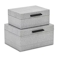 Cheungs Gray Snakeskin Themed Vinyl Box Set With Black Handles Jewelry Organizer