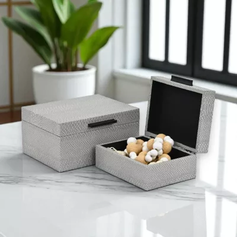 Cheungs Gray Snakeskin Themed Vinyl Box Set With Black Handles Jewelry Organizer