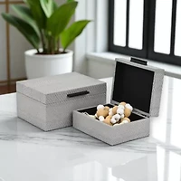 Cheungs Gray Snakeskin Themed Vinyl Box Set With Black Handles Jewelry Organizer