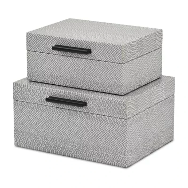 Cheungs Gray Snakeskin Themed Vinyl Box Set With Black Handles Jewelry Organizer