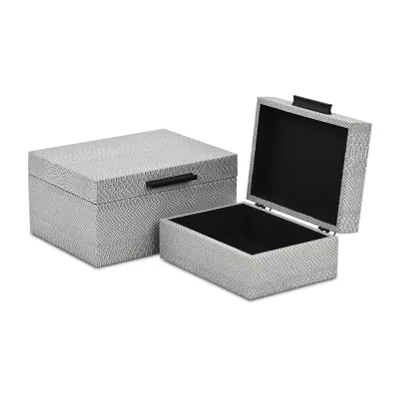 Cheungs Gray Snakeskin Themed Vinyl Box Set With Black Handles Jewelry Organizer