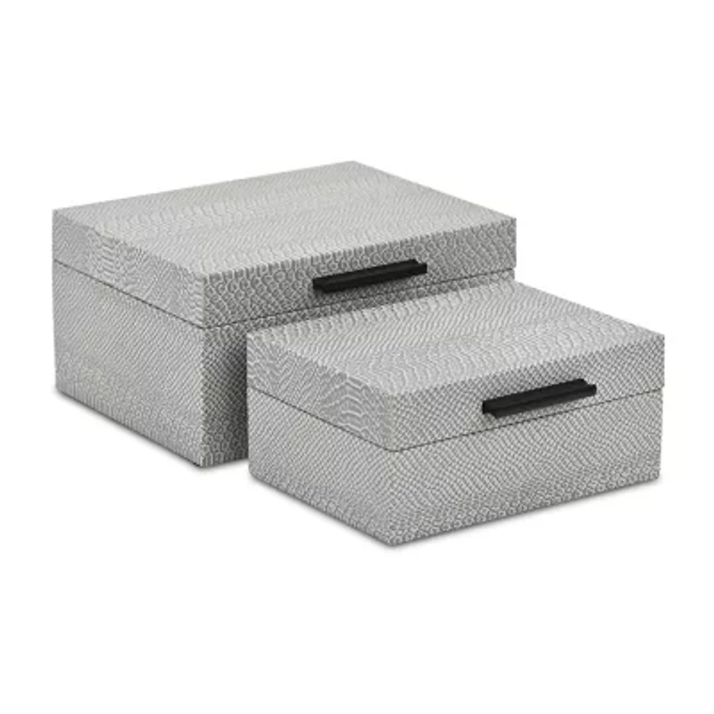 Cheungs Gray Snakeskin Themed Vinyl Box Set With Black Handles Jewelry Organizer