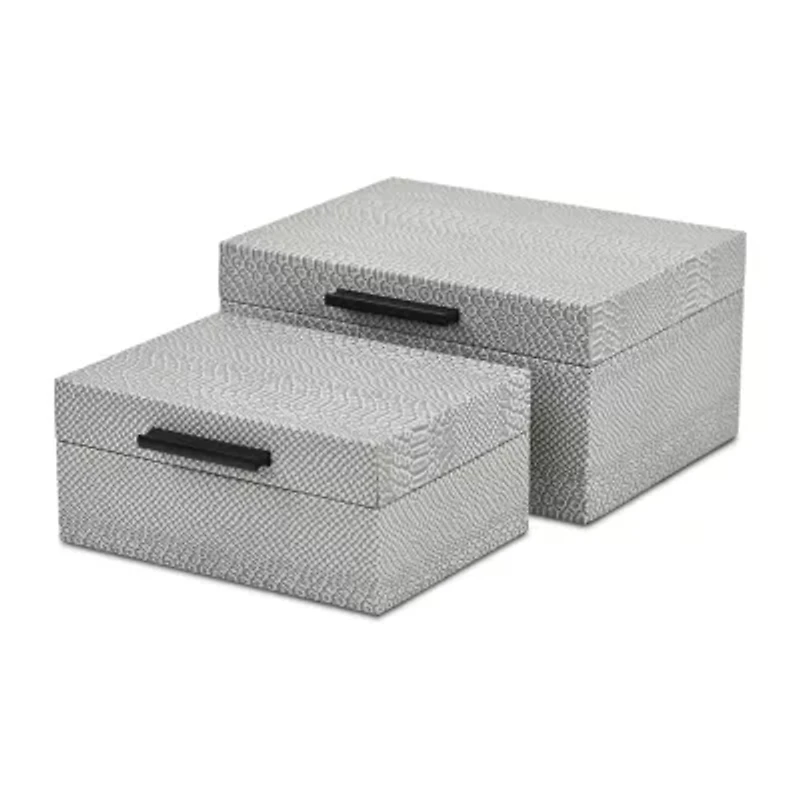 Cheungs Gray Snakeskin Themed Vinyl Box Set With Black Handles Jewelry Organizer