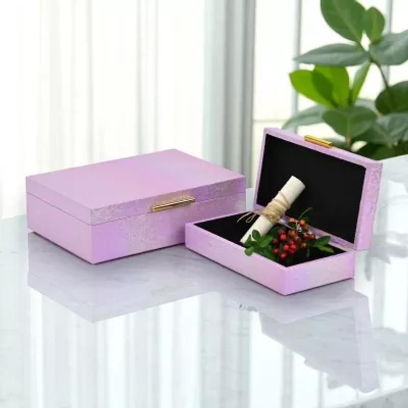 Cheungs Pink Seascale Pattern Iridescent Box Set With Gold Hardware Jewelry Organizer