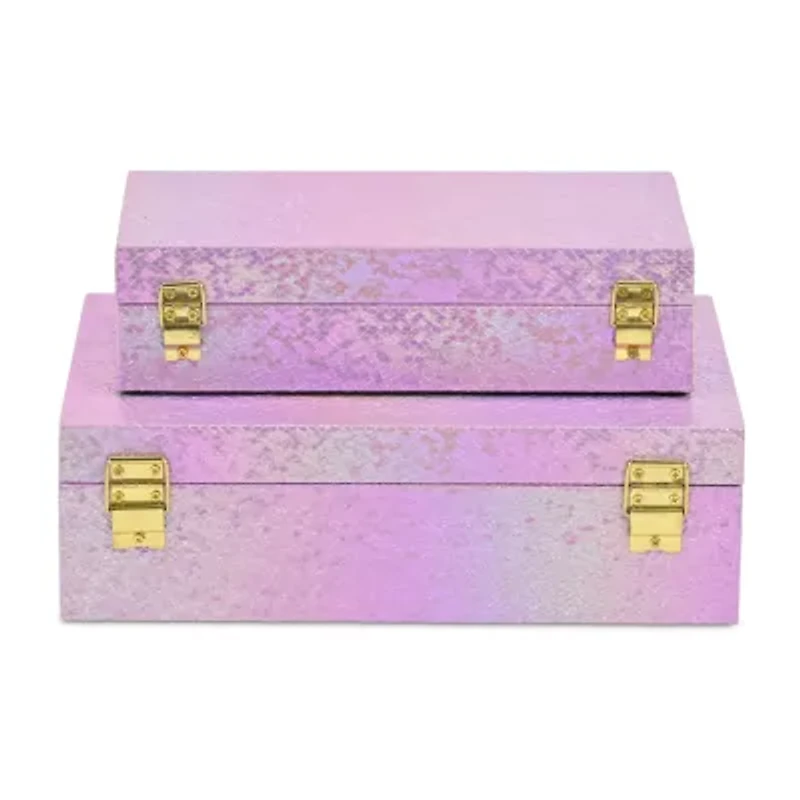 Cheungs Pink Seascale Pattern Iridescent Box Set With Gold Hardware Jewelry Organizer