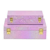 Cheungs Pink Seascale Pattern Iridescent Box Set With Gold Hardware Jewelry Organizer