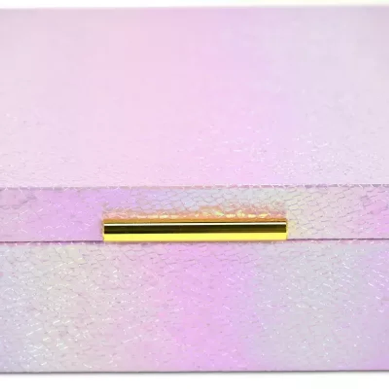 Cheungs Pink Seascale Pattern Iridescent Box Set With Gold Hardware Jewelry Organizer