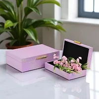 Cheungs Pink Seascale Pattern Iridescent Box Set With Gold Hardware Jewelry Organizer