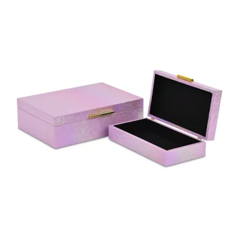 Cheungs Pink Seascale Pattern Iridescent Box Set With Gold Hardware Jewelry Organizer