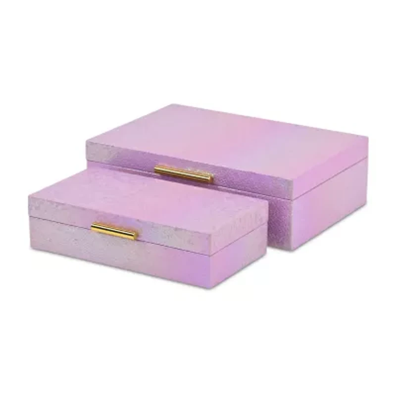 Cheungs Pink Seascale Pattern Iridescent Box Set With Gold Hardware Jewelry Organizer