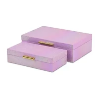 Cheungs Pink Seascale Pattern Iridescent Box Set With Gold Hardware Jewelry Organizer
