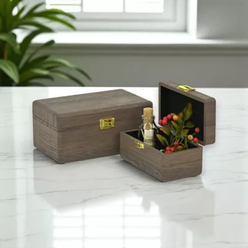 Cheungs Boxes With Gold Handles Espresso Jewelry Organizer