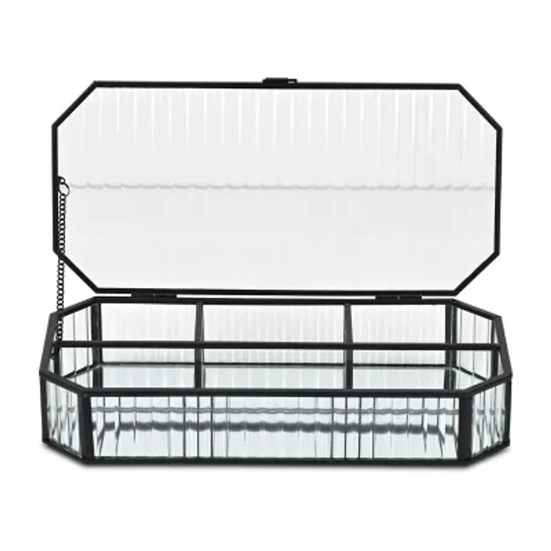 Cheungs Fluted Glass Mirrored Box With Four Compartments Jewelry Organizer