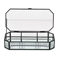 Cheungs Fluted Glass Mirrored Box With Four Compartments Jewelry Organizer