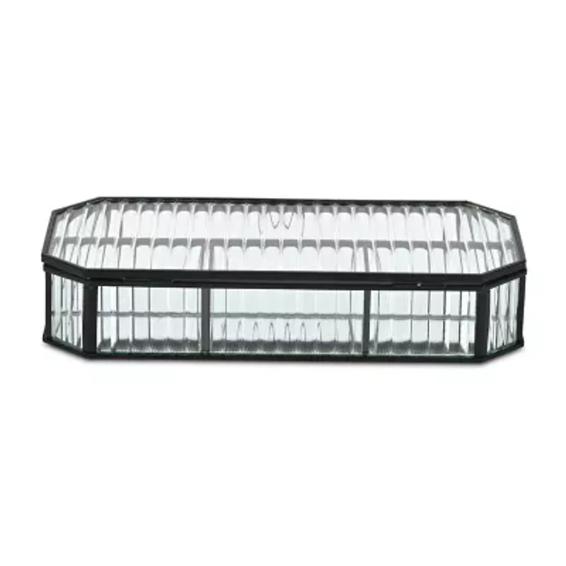 Cheungs Fluted Glass Mirrored Box With Four Compartments Jewelry Organizer