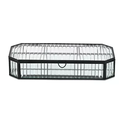 Cheungs Fluted Glass Mirrored Box With Four Compartments Jewelry Organizer