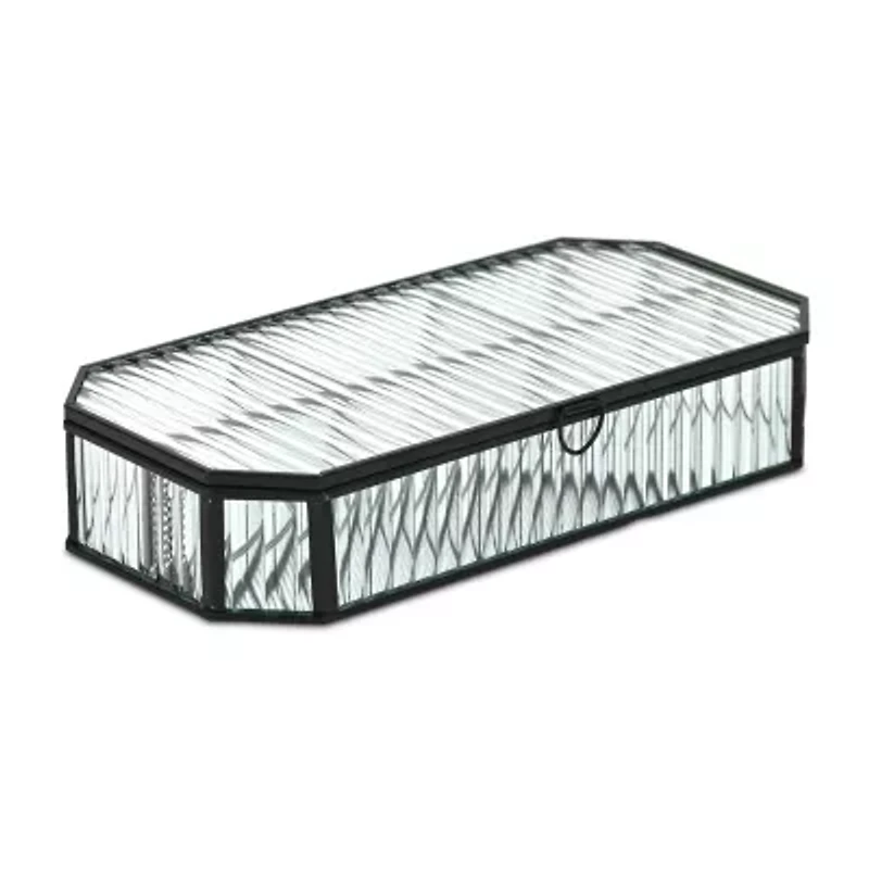 Cheungs Fluted Glass Mirrored Box With Four Compartments Jewelry Organizer