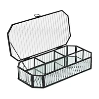 Cheungs Fluted Glass Mirrored Box With Four Compartments Jewelry Organizer
