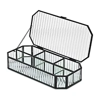 Cheungs Fluted Glass Mirrored Box With Four Compartments Jewelry Organizer