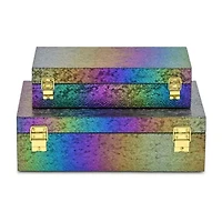 Cheungs Rainbow Seascale Pattern Box Set With Gold Hardware Jewelry Organizer