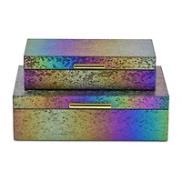 Cheungs Rainbow Seascale Pattern Box Set With Gold Hardware Jewelry Organizer