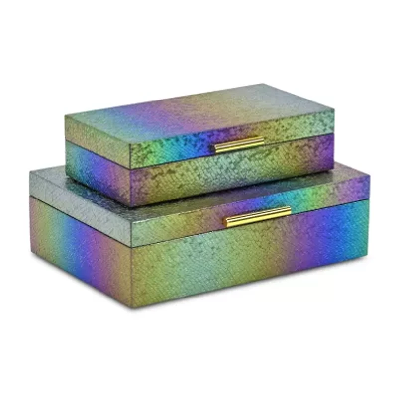Cheungs Rainbow Seascale Pattern Box Set With Gold Hardware Jewelry Organizer